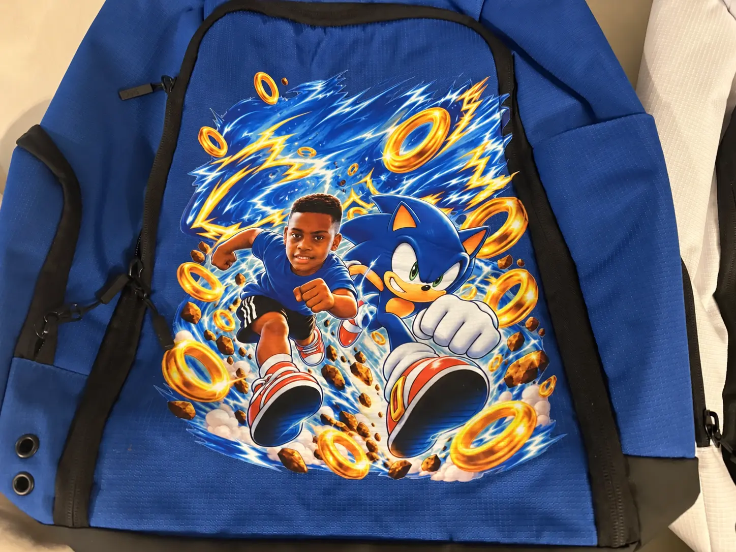 Blue custom action book bag