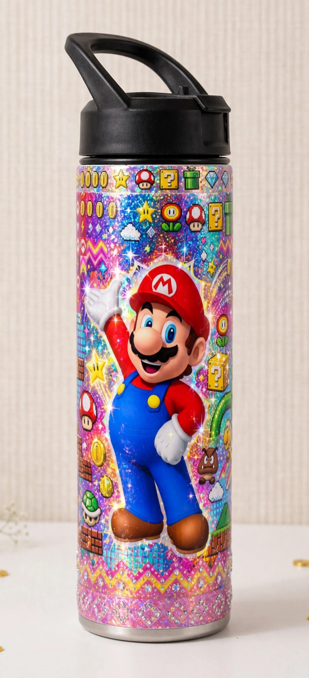 Super Mario Kids Tumbler with black sports lid