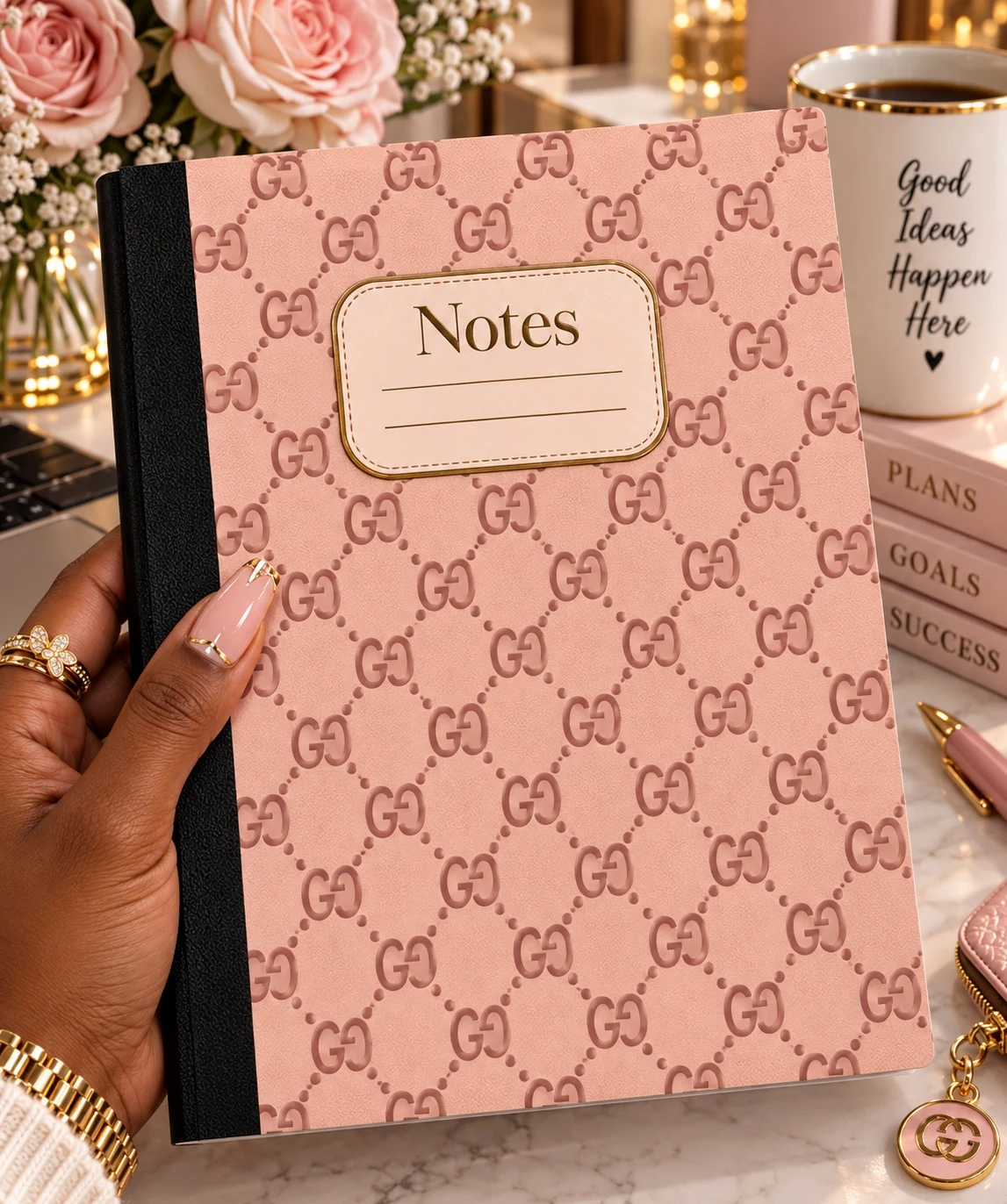 Blush pink monogram luxury composition notebook