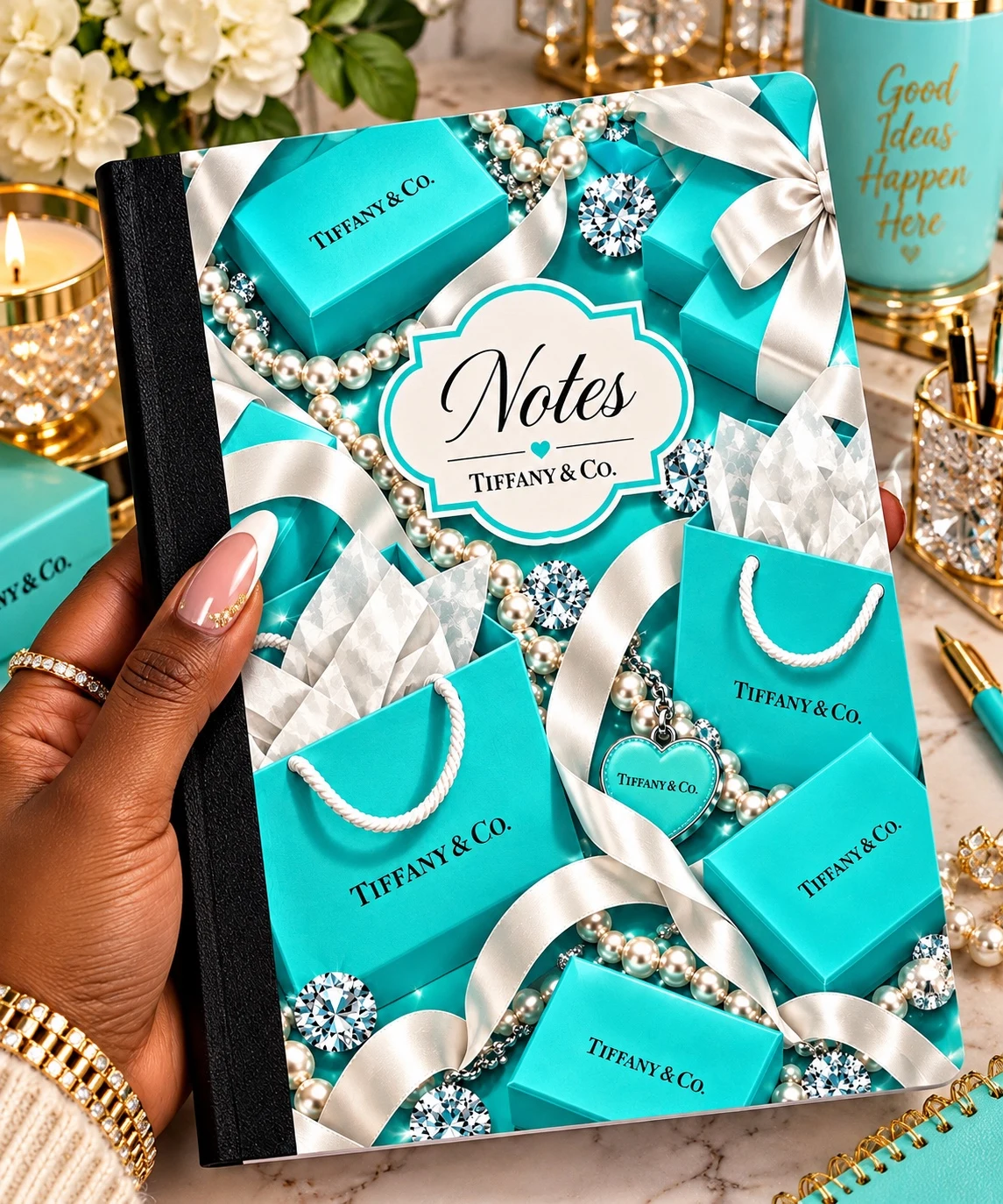 Turquoise gift and pearl luxury composition notebook