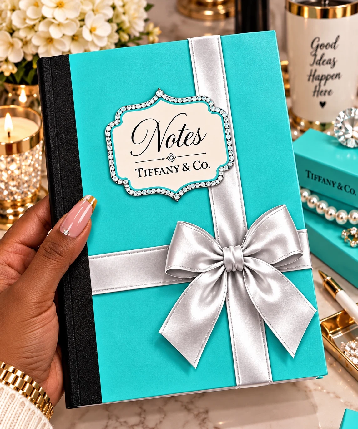Turquoise and silver bow luxury composition notebook