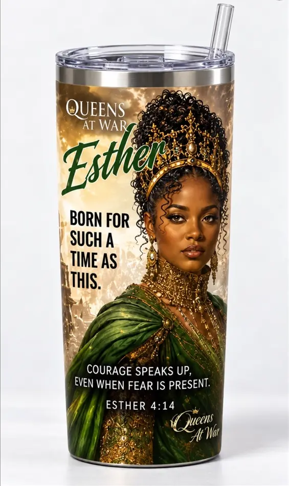 Queens at War Esther tumbler in gold and green