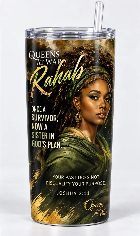 Queens at War Rahab tumbler in gold and green